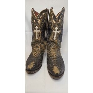 Dan Post Anthem Snip Toe Brown Leather Cross  Inlay Cowboy Boots Sz 11